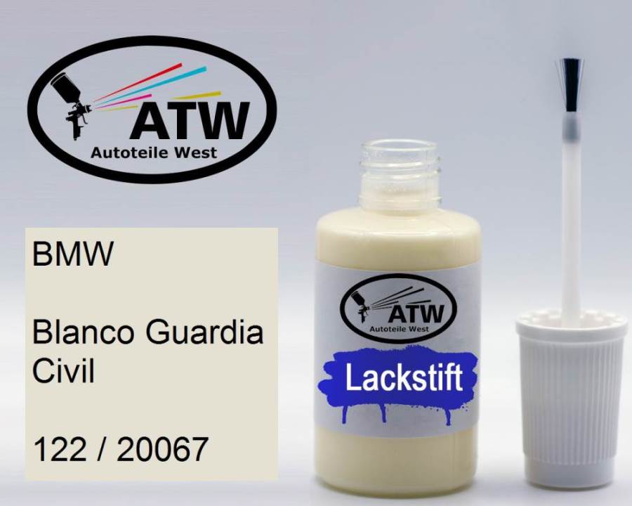 BMW, Blanco Guardia Civil, 122 / 20067: 20ml Lackstift, von ATW Autoteile West.